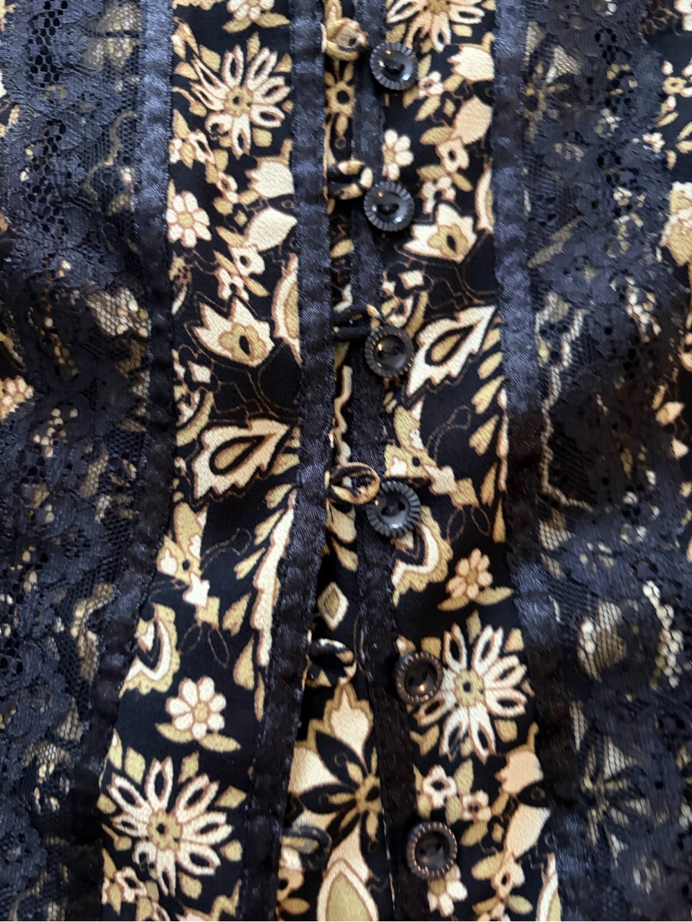 Emma James Black and Gold Floral Lace-Trim Blouse - Picture 7 of 12